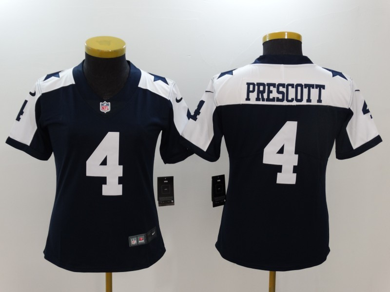  Cowboys 4 Dak Prescott Blue Throwback Women Vapor Untouchable Player Limited Jersey