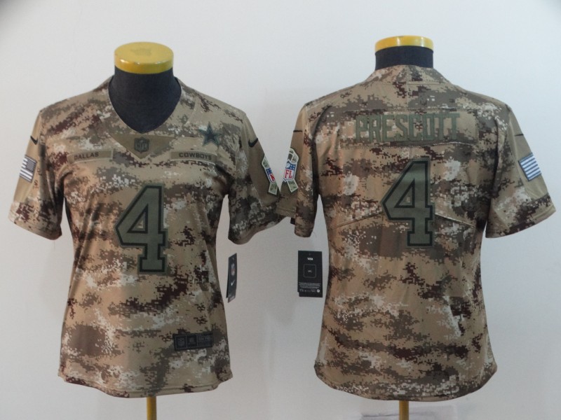  Cowboys 4 Dak Prescott Camo Women Salute To Service Limited Jersey