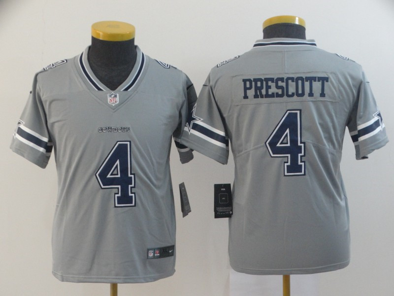 Nike Cowboys 4 Dak Prescott Gray Youth Inverted Legend Limited Jersey