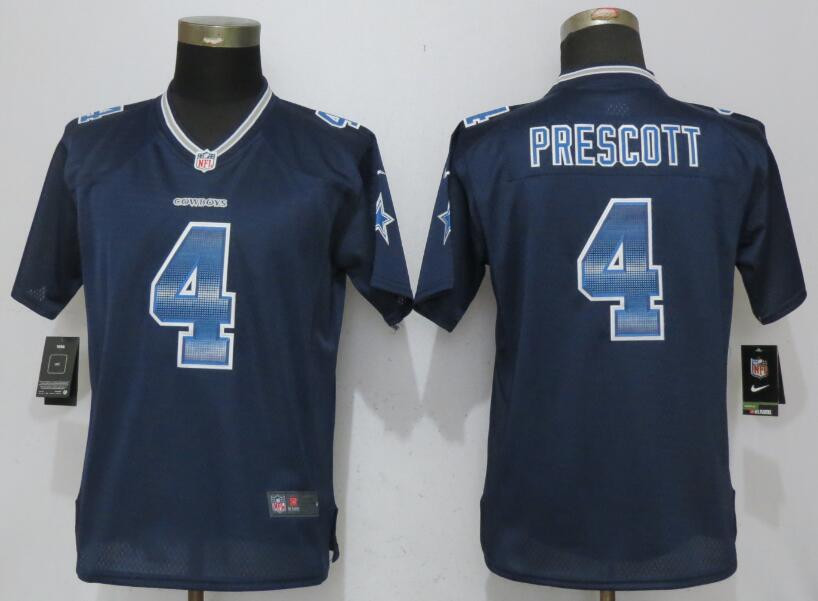  Cowboys 4 Dak Prescott Navy Blue Women Strobe Elite Jersey