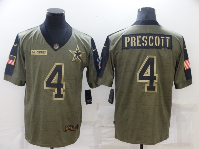 Nike Cowboys 4 Dak Prescott Olive 2021 Salute To Service Limited Jersey