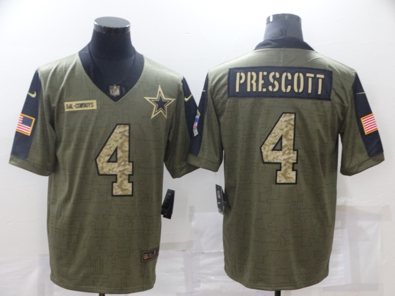 Nike Cowboys 4 Dak Prescott Olive Camo 2021 Salute To Service Limited Jersey