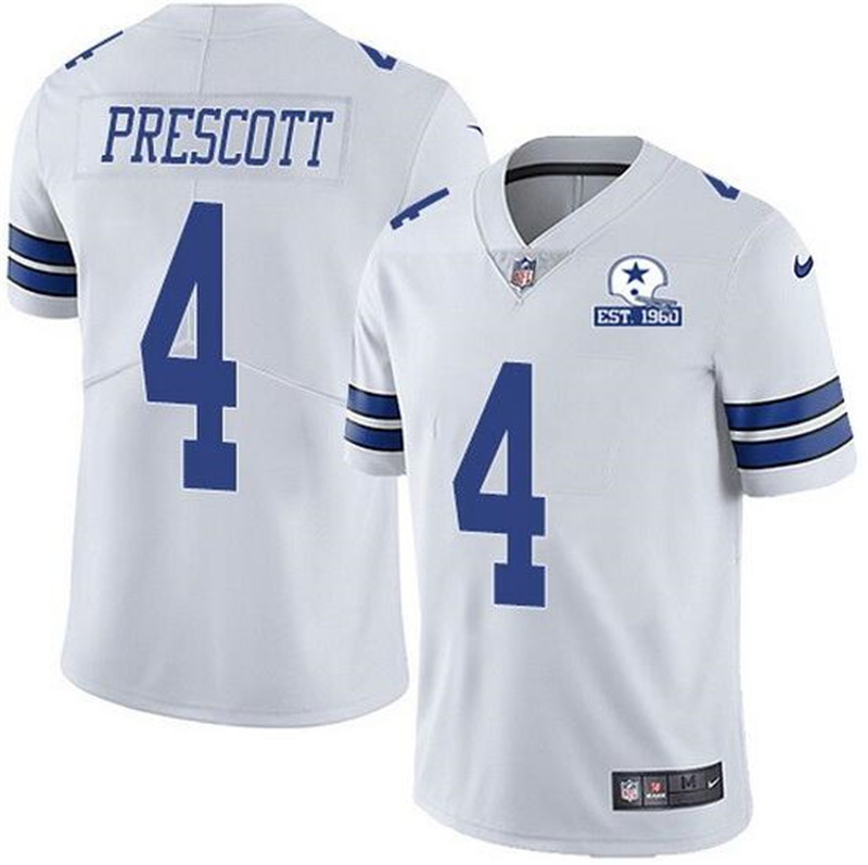 Nike Cowboys 4 Dak Prescott White With Est 1960 Patch Vapor Untouchable Limited Jersey