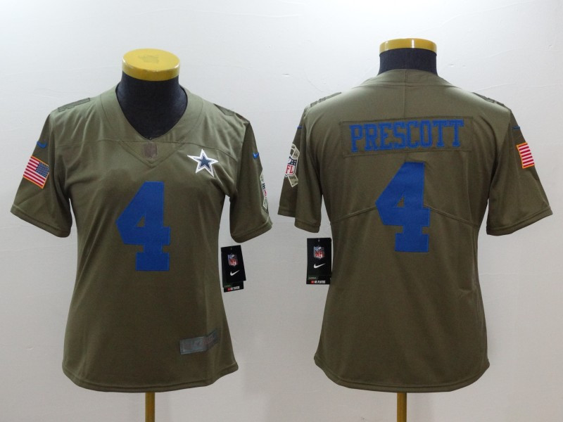  Cowboys 4 Dak Prescott Women Olive Salute To Service Limited Jersey