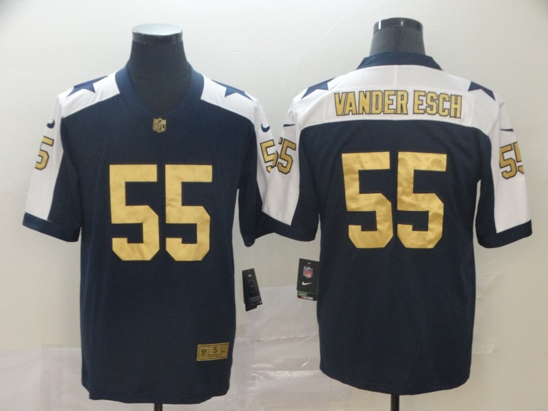 Nike Cowboys 55 Leighton Vander Esch Navy Gold Throwback Vapor Untouchable Limited Jersey