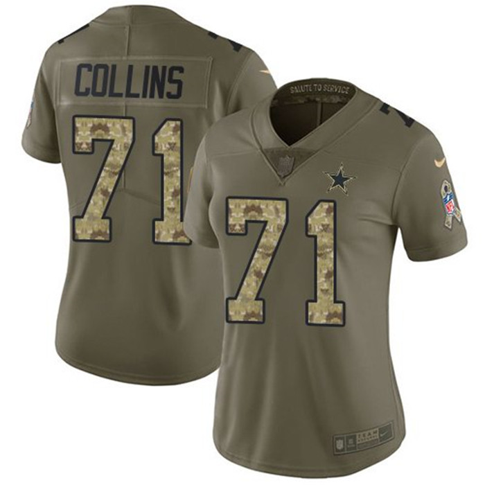  Cowboys 71 La'el Collins Olive Camo Women Salute To Service Limited Jersey