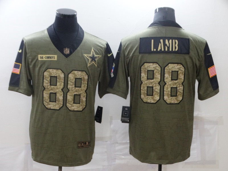 Nike Cowboys 88 CeeDee Lamb Olive Camo 2021 Salute To Service Limited Jersey