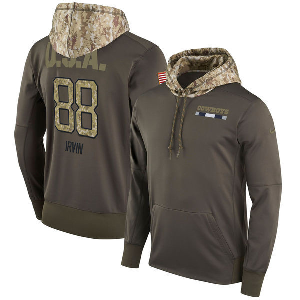  Cowboys 88 Michael Irvin Olive Salute To Service Pullover Hoodie