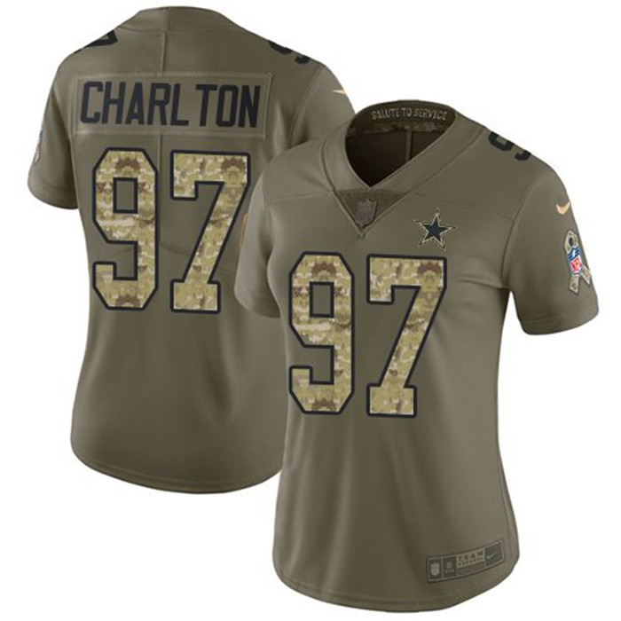  Cowboys 97 Taco Charlton Olive Camo Women Salute To Service Limited Jersey