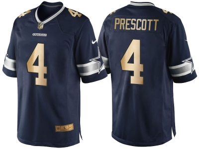  Dallas Cowboys 4 Dak Prescott Navy Blue 2016 Christmas Gold Men NFL Game Edition Jersey