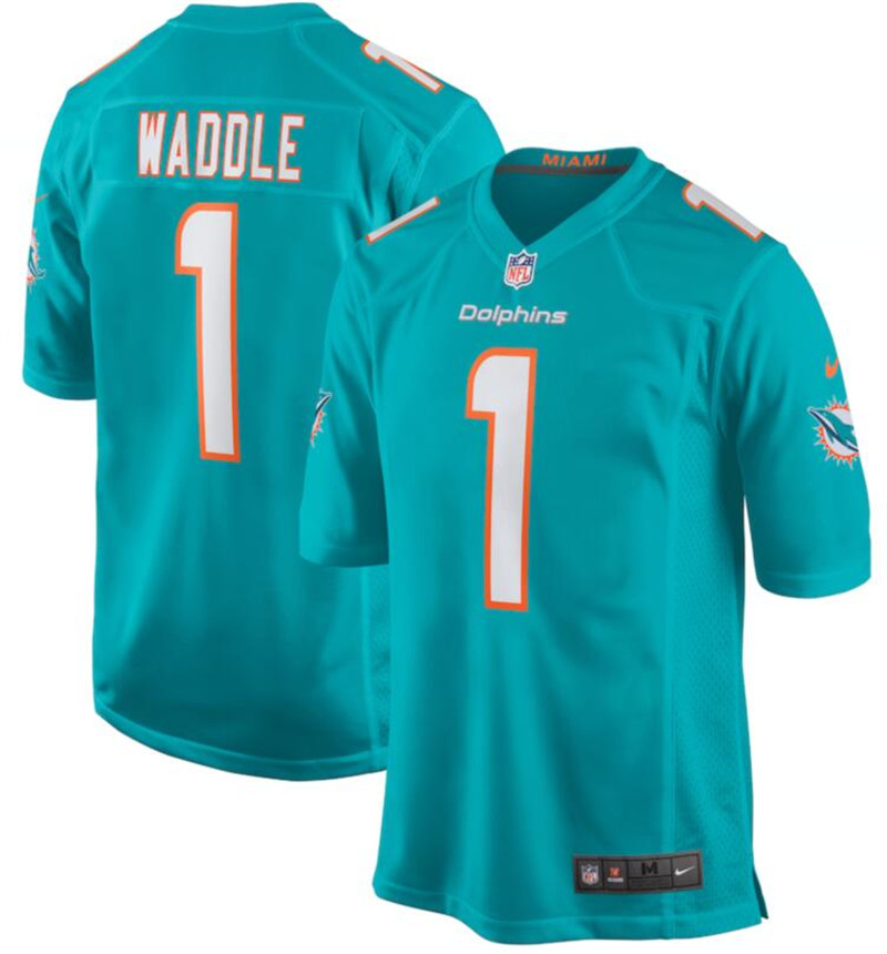 Nike Dolphins 1 Jaylen Waddle Aqua 2021 NFL Draft Vapor Untouchable Limited Jersey