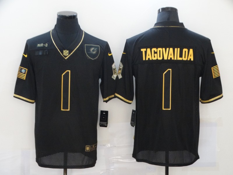 Nike Dolphins 1 Tua Tagovailoa Black Gold 2020 Salute To Service Limited Jersey