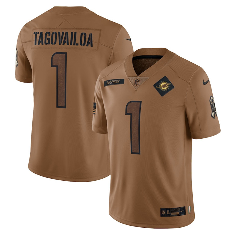 Nike Dolphins 1 Tua Tagovailoa Brown 2023 Salute To Service Limited Jersey