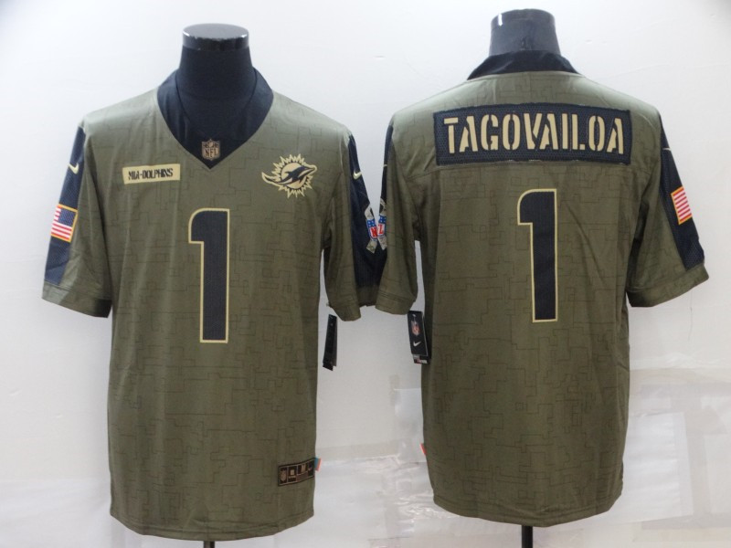 Nike Dolphins 1 Tua Tagovailoa Olive 2021 Salute To Service Limited Jersey