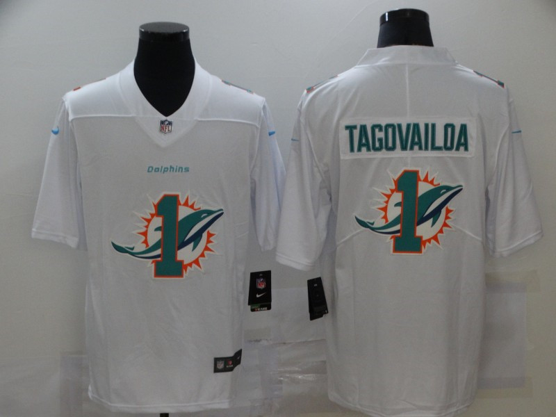 Nike Dolphins 1 Tua Tagovailoa White Shadow Logo Limited Jersey