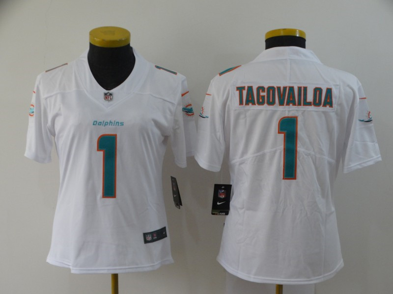 Nike Dolphins 1 Tua Tagovailoa White Women 2020 NFL Draft First Round Pick Vapor Untouchable Limited Jersey