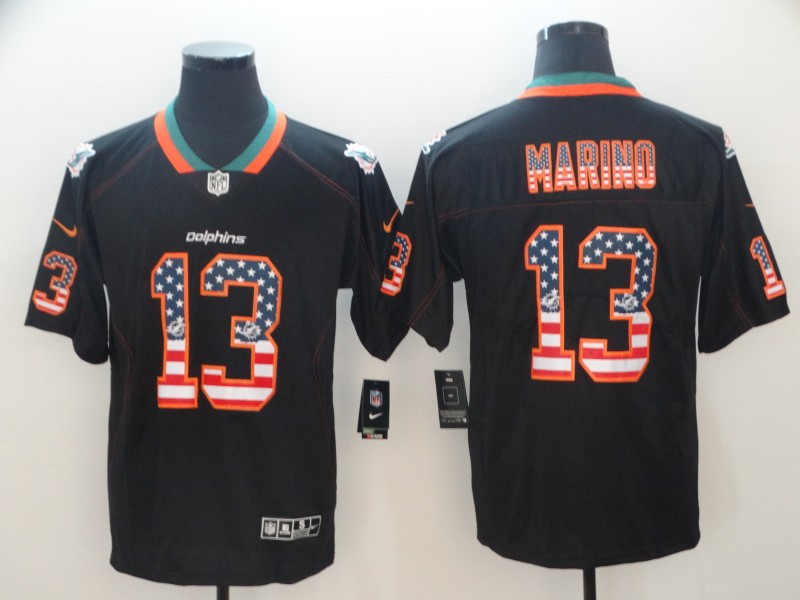  Dolphins 13 Dan Marino Black USA Flag Fashion Limited Jersey