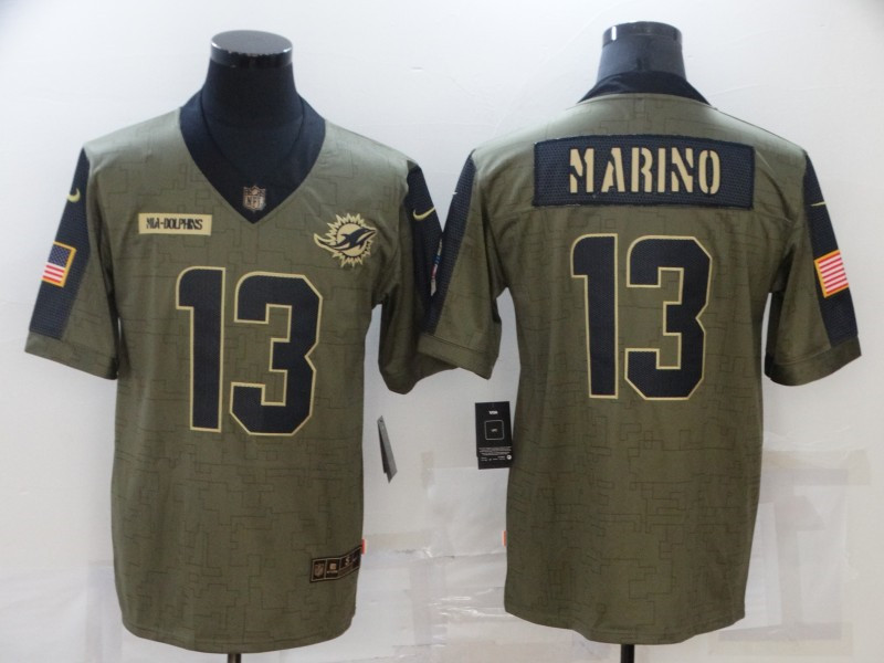 Nike Dolphins 13 Dan Marino Olive 2021 Salute To Service Limited Jersey