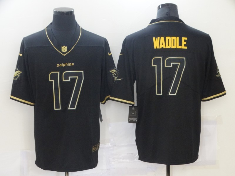 Nike Dolphins 17 Jaylen Waddle Black Gold Vapor Limited Jersey