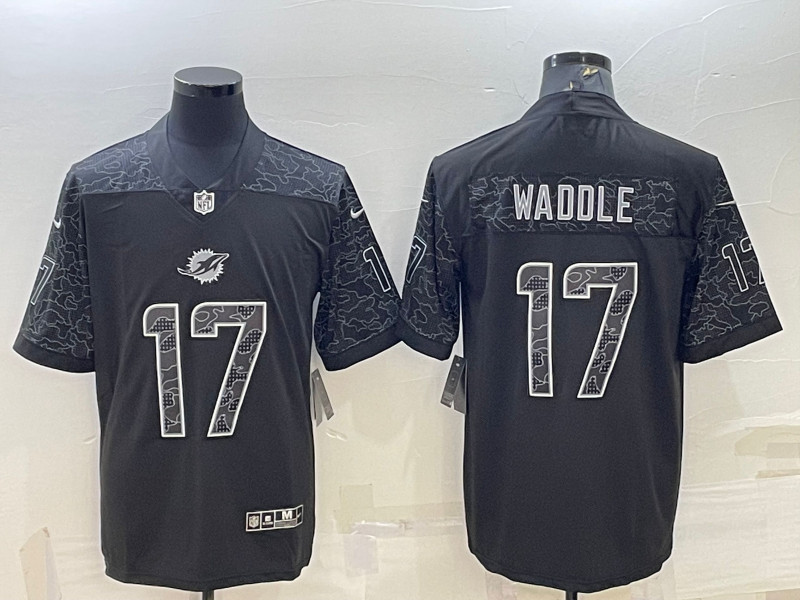 Nike Dolphins 17 Jaylen Waddle Black RFLCTV Limited Jersey