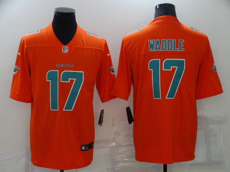 Nike Dolphins 17 Jaylen Waddle Orange Vapor Untouchable Limited Jersey