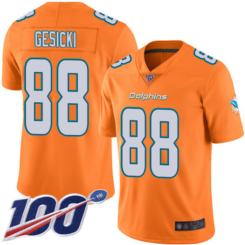 Nike Dolphins 88 Mike Gesicki Orange 100th Season Vapor Untouchable Limited Jersey