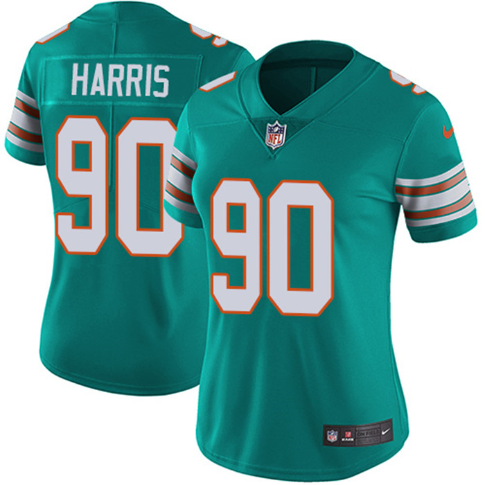  Dolphins 90 Charles Harris Aqua Alternate Women Vapor Untouchable Limited Jersey