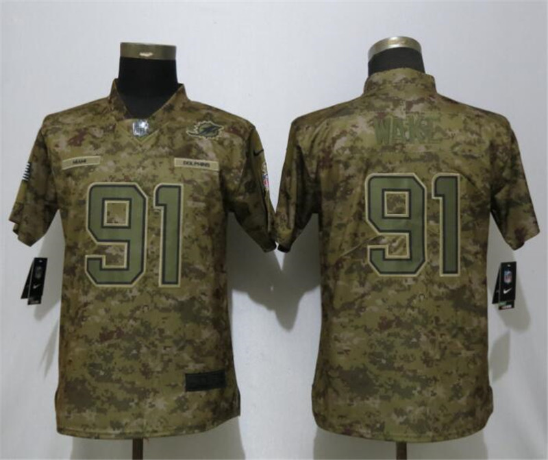  Dolphins 91 Cameron Wake Camo Women Salute To Service Limited Jersey