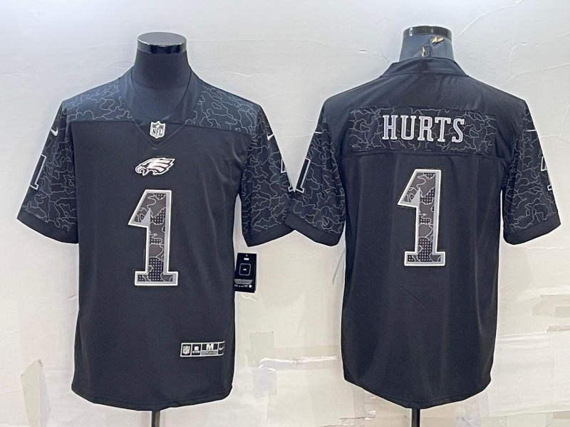 Nike Eagles 1 Jalen Hurts Black RFLCTV Limited Jersey