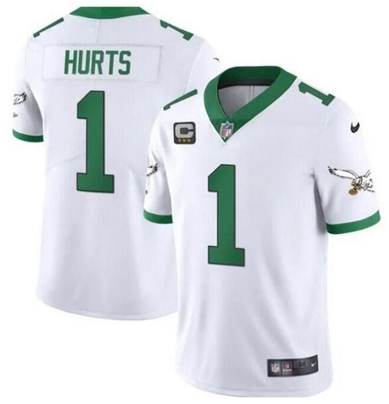 Nike Eagles 1 Jalen Hurts White C Patch Vapor Limited Jersey