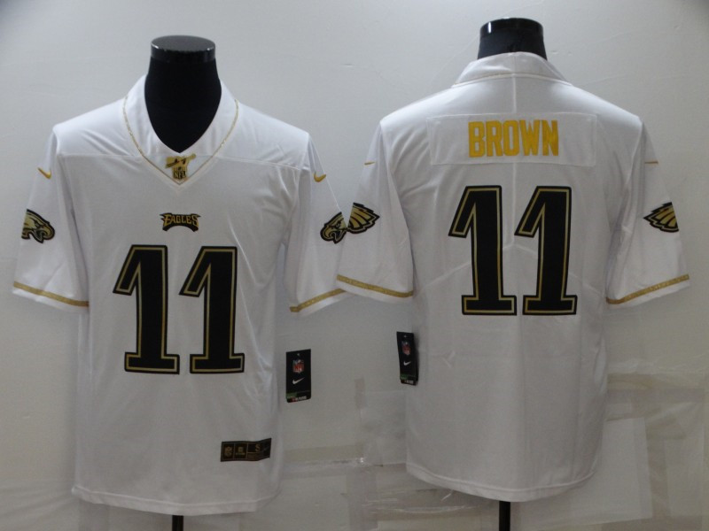 Nike Eagles 11 A. J. Brown White Gold Vapor Untouchable Limited Jersey