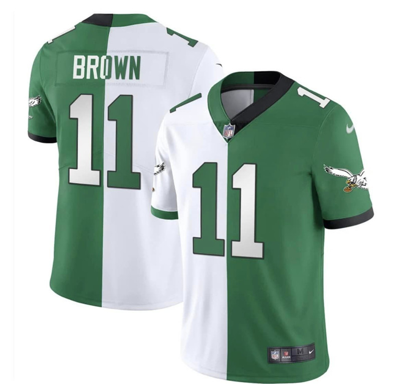 Nike Eagles 11 A.J. Brown White Green Split Vapor Limited Jersey