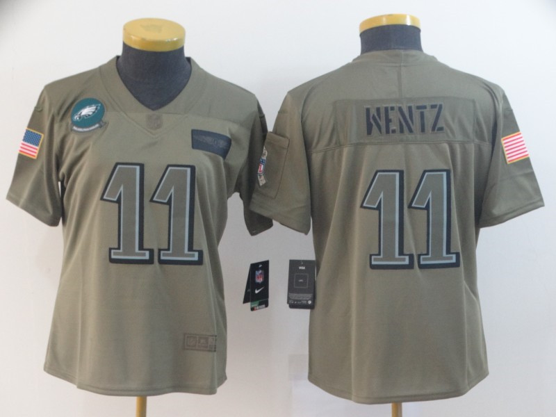 Nike Eagles 11 Carson Wentz 2019 Olive Women Salute To Service Limited Jersey