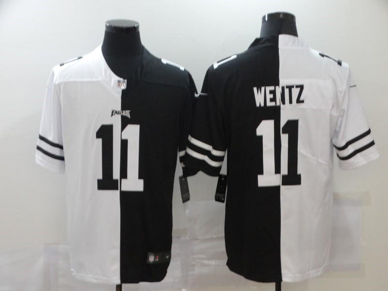 Nike Eagles 11 Carson Wentz Black And White Split Vapor Untouchable Limited Jersey