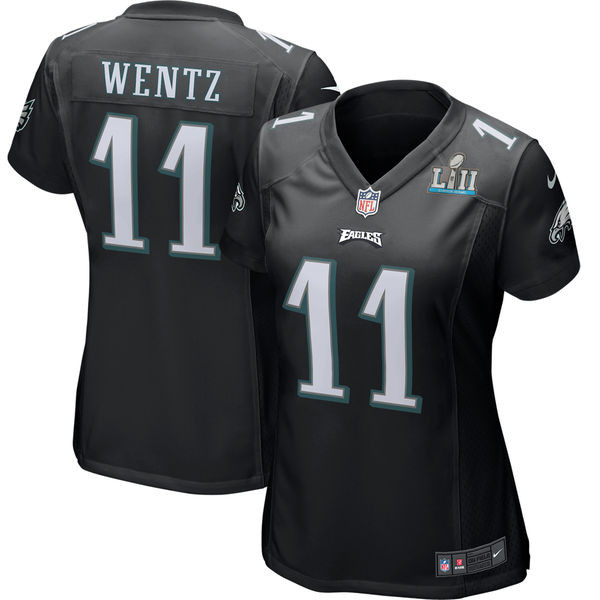  Eagles 11 Carson Wentz Black Women 2018 Super Bowl LII Game Jersey