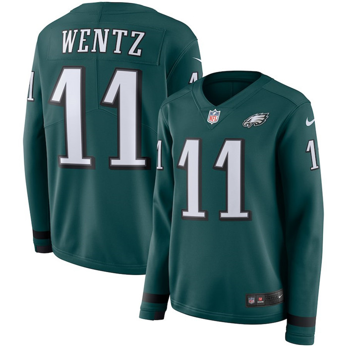  Eagles 11 Carson Wentz Green Women Long Sleeve Limited Jersey