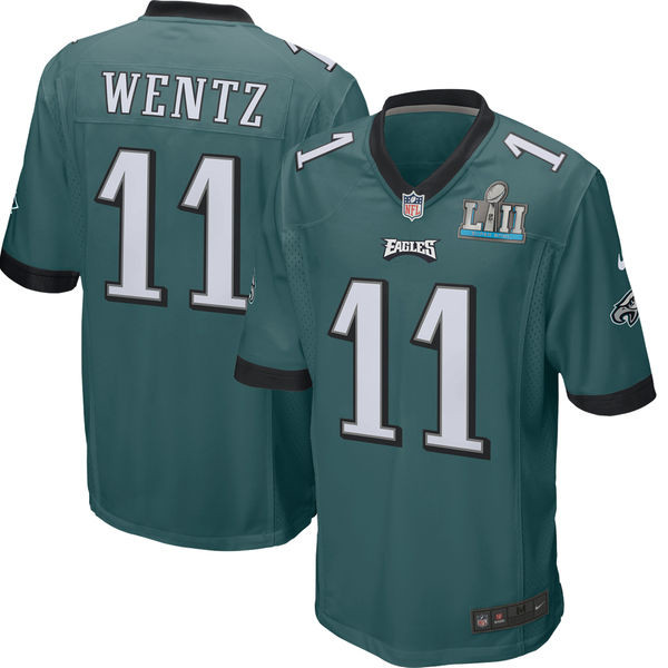  Eagles 11 Carson Wentz Green Youth 2018 Super Bowl LII Game Jersey