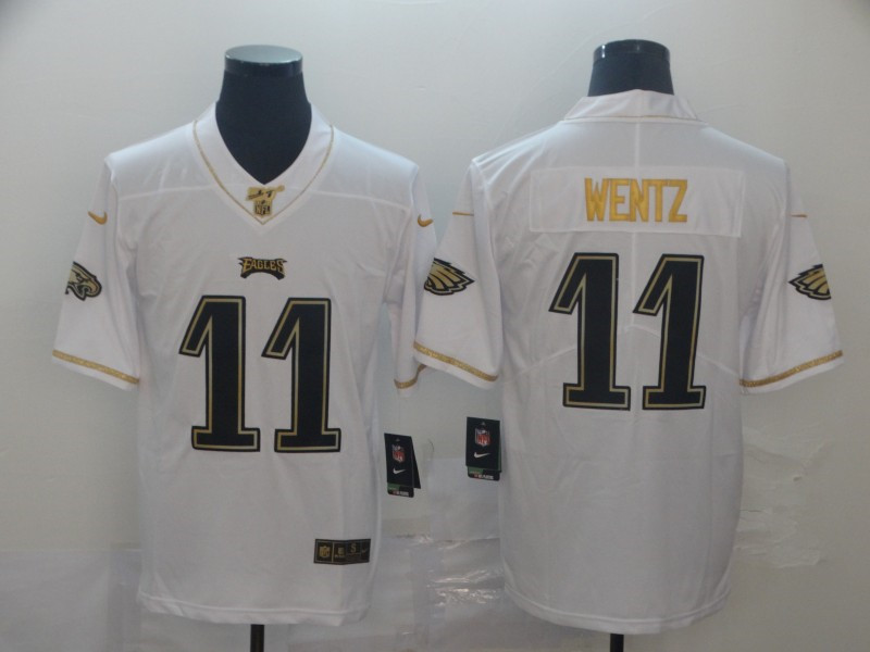 Nike Eagles 11 Carson Wentz White Gold Vapor Untouchable Limited Jersey