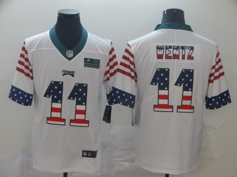 Nike Eagles 11 Carson Wentz White USA Flag Fashion Limited Jersey