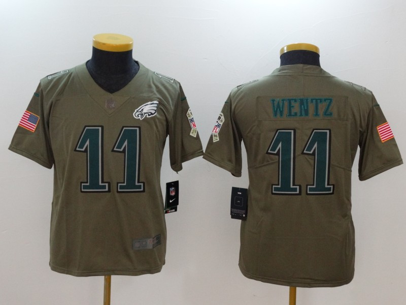  Eagles 11 Carson Wentz Youth Olive Salute To Service Limited Jersey