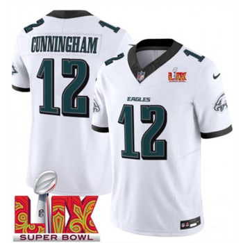 Nike Eagles 12 Randall Cunningham White 2025 Super Bowl LIX F.U.S.E. Vapor Limited Men Jersey