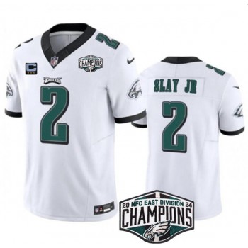 Nike Eagles 2 Darius Slay JR White 2024 NFC East Champions with C Patch F.U.S.E. Vapor Limited Men Jersey
