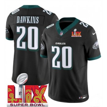 Nike Eagles 20 Brian Dawkins Black 2025 Super Bowl LIX F.U.S.E. Vapor Limited Men Jersey