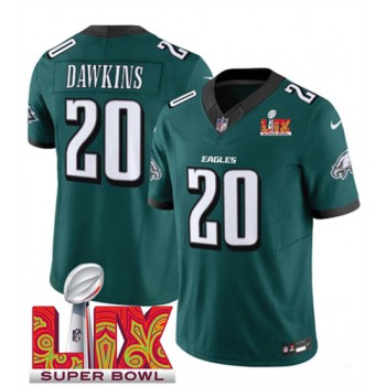 Nike Eagles 20 Brian Dawkins Green 2025 Super Bowl LIX F.U.S.E. Vapor Limited Men Jersey