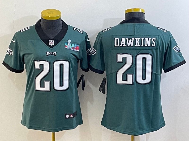 Nike Eagles 20 Brian Dawkins Green Women 2023 Super Bowl LVII Vapor Limited Jersey