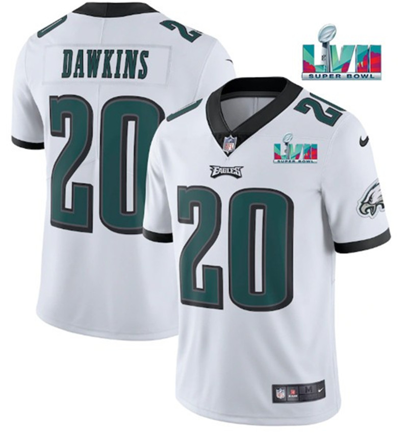 Nike Eagles 20 Brian Dawkins White 2023 Super Bowl LVII Vapor Limited Jersey