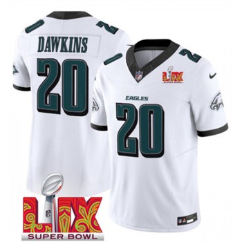 Nike Eagles 20 Brian Dawkins White 2025 Super Bowl LIX F.U.S.E. Vapor Limited Men Jersey
