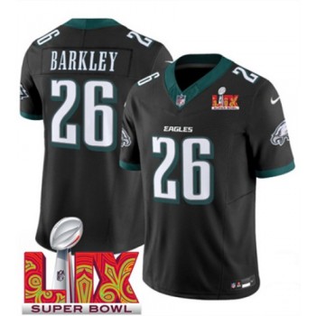 Nike Eagles 26 Saquon Barkley Black 2025 Super Bowl LIX F.U.S.E. Vapor Limited Men Jersey
