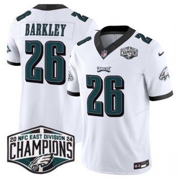 Nike Eagles 26 Saquon Barkley White 2024 NFC East Champions F.U.S.E. Vapor Limited Men Jersey