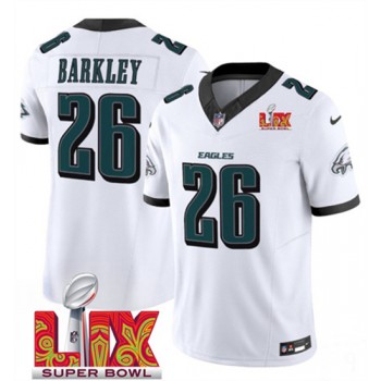 Nike Eagles 26 Saquon Barkley White 2025 Super Bowl LIX F.U.S.E. Vapor Limited Men Jersey